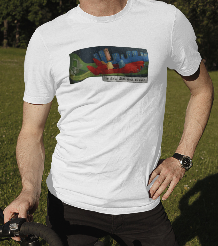 The World Wide Wait Is Over Red Car Cityscape Adventure T-Shirt