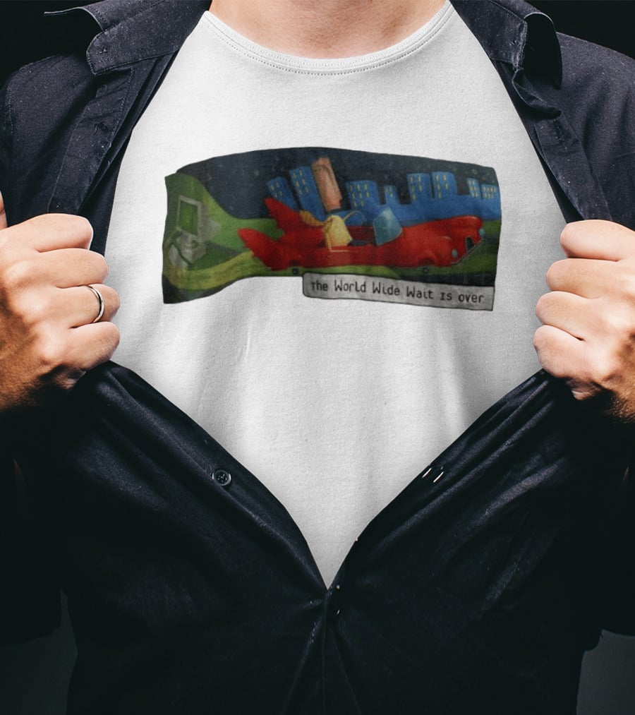 The World Wide Wait Is Over Red Car Cityscape Adventure T-Shirt