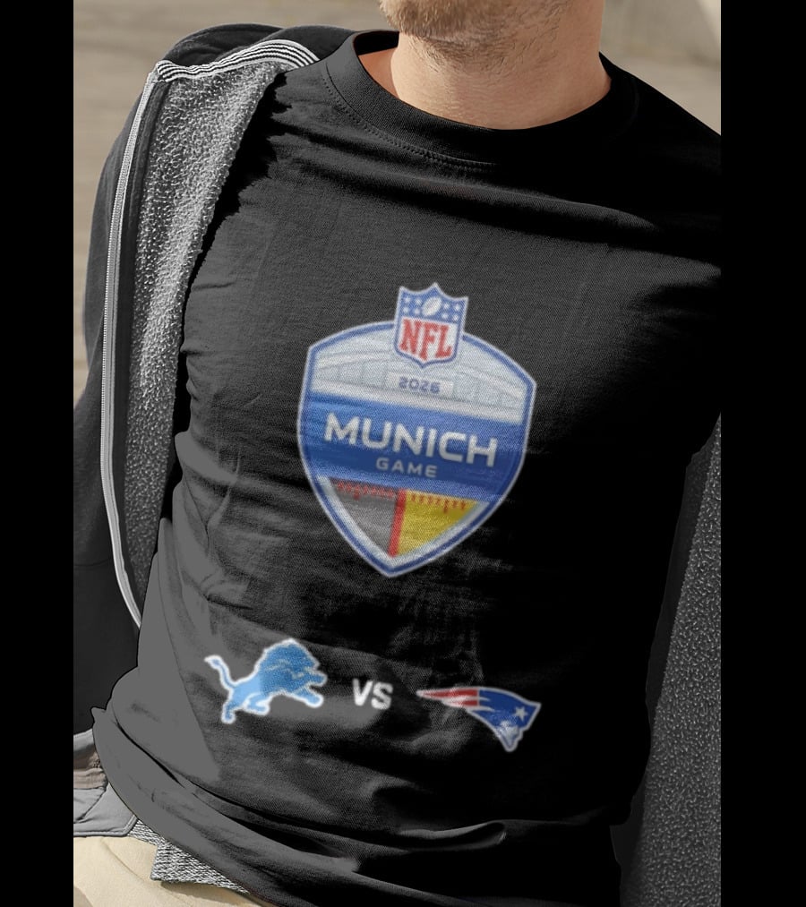 Detroit Lions Vs New England Patriots NFL 2026 Munich Game Matchup T-Shirt