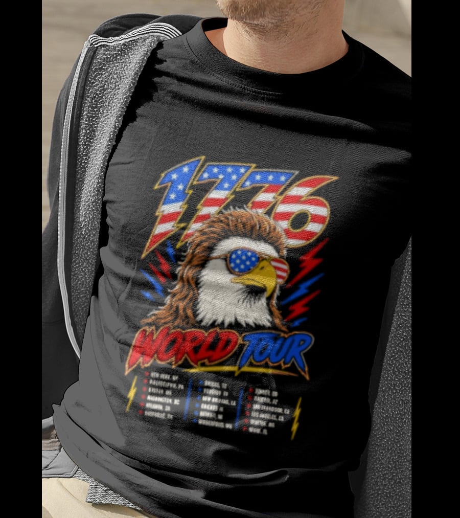 1776 World Tour Bald Eagle Mullet USA Flag Sunglasses T-Shirt