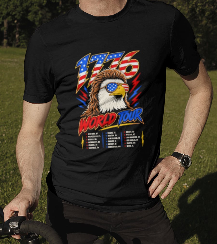 1776 World Tour Bald Eagle Mullet USA Flag Sunglasses T-Shirt