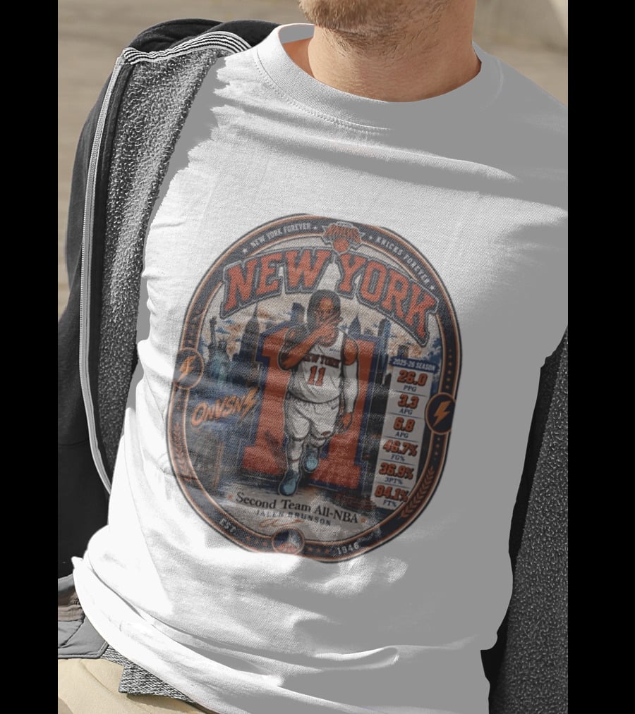 Jalen Brunson New York 11 Knicks Forever Second Team All NBA 2025 26 Season Stats T-Shirt