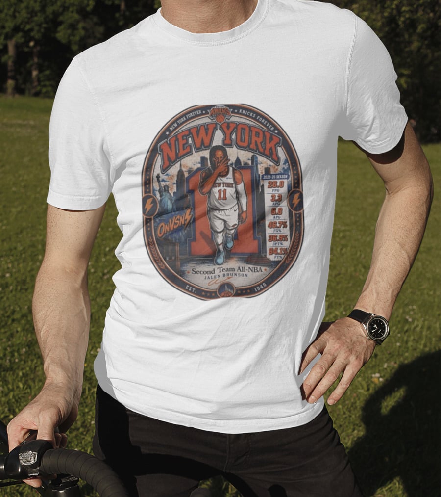 Jalen Brunson New York 11 Knicks Forever Second Team All NBA 2025 26 Season Stats T-Shirt