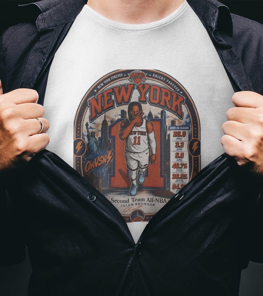 Jalen Brunson New York 11 Knicks Forever Second Team All NBA 2025 26 Season Stats T-Shirt