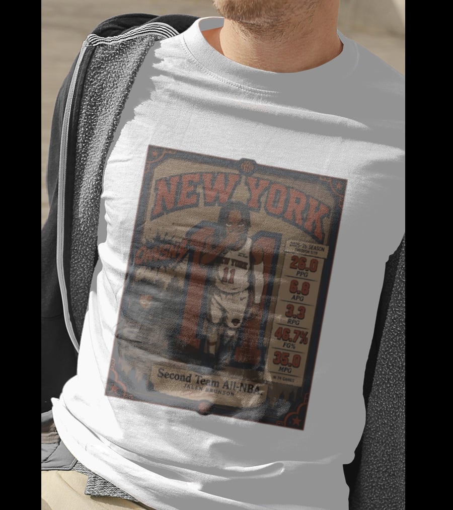 New York Knicks Jalen Brunson Second Team All NBA 2025 26 Season Stats And Animation T-Shirt