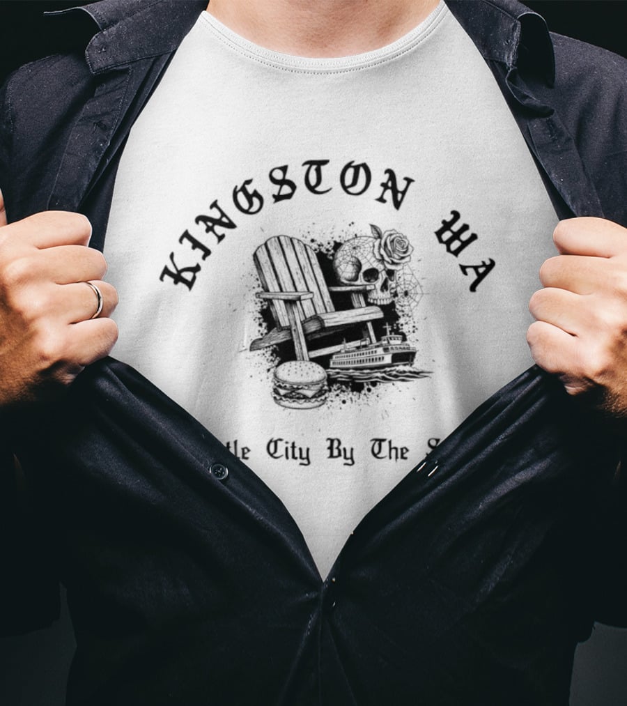 Kingston WA Little City By The Sea Doodle Rustic Adirondack Chair T-Shirt