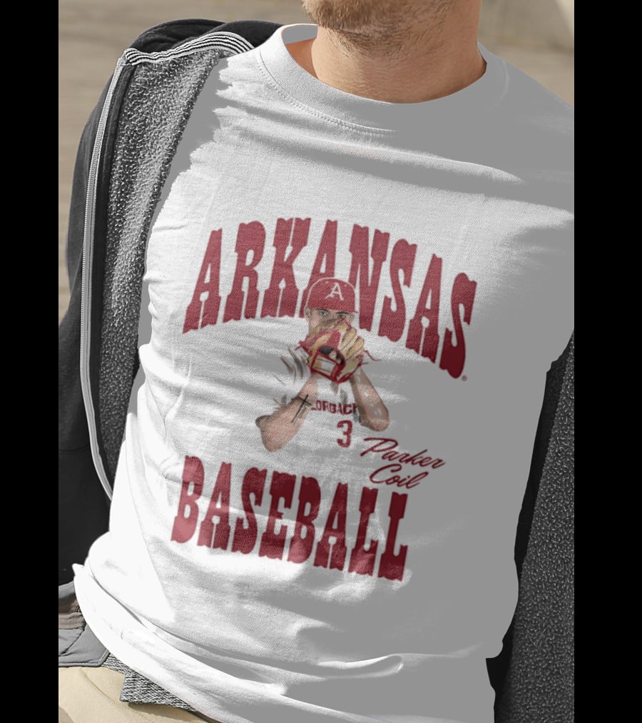 Arkansas Baseball Parker Coil Pitcher Glove Razorbacks Player 3 T-Shirt