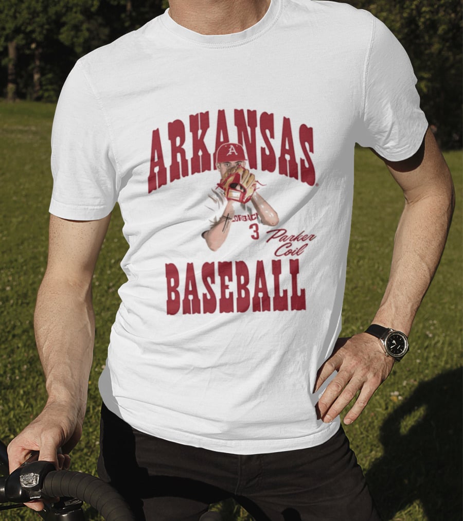 Arkansas Baseball Parker Coil Pitcher Glove Razorbacks Player 3 T-Shirt