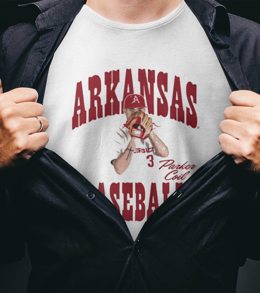 Arkansas Baseball Parker Coil Pitcher Glove Razorbacks Player 3 T-Shirt