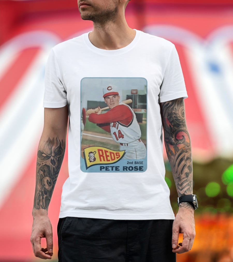 Cincinnati Reds Pete Rose 2nd Base Player Card Vintage Baseball T-Shirt