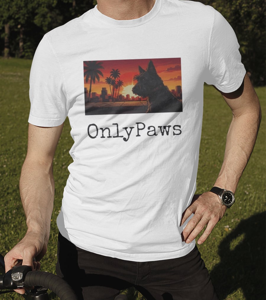 Scottish Terrier OnlyPaws Sunset Cityscape T-Shirt