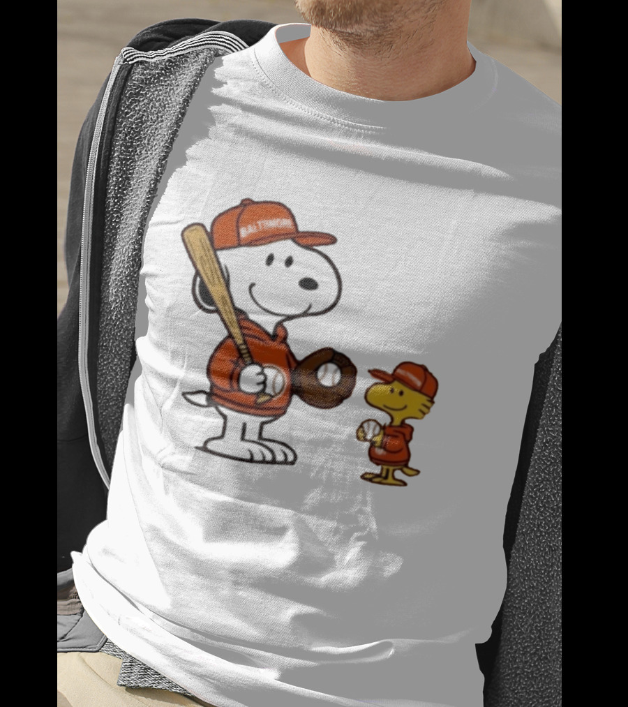 Snoopy Woodstock Baseball Baltimore Orioles Fan Gear T-Shirt