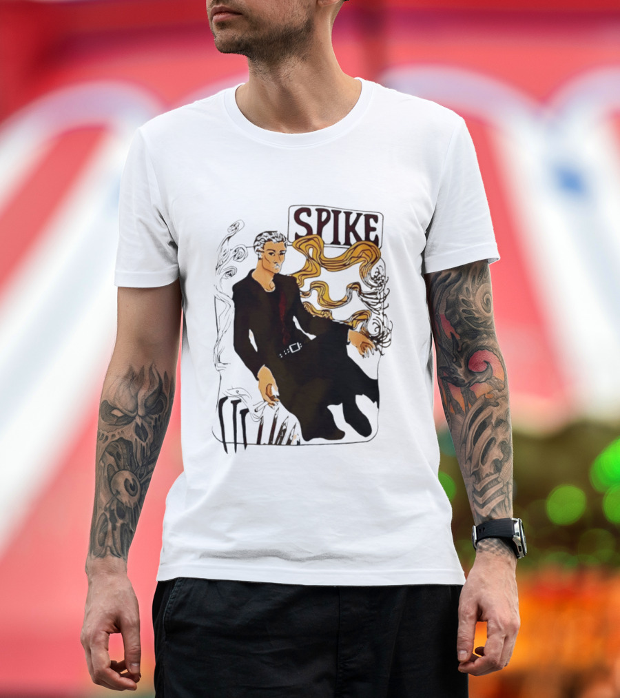 Spike Buffy The Vampire Slayer Illustrated Design With Abstract Vines And Accents T-Shirt