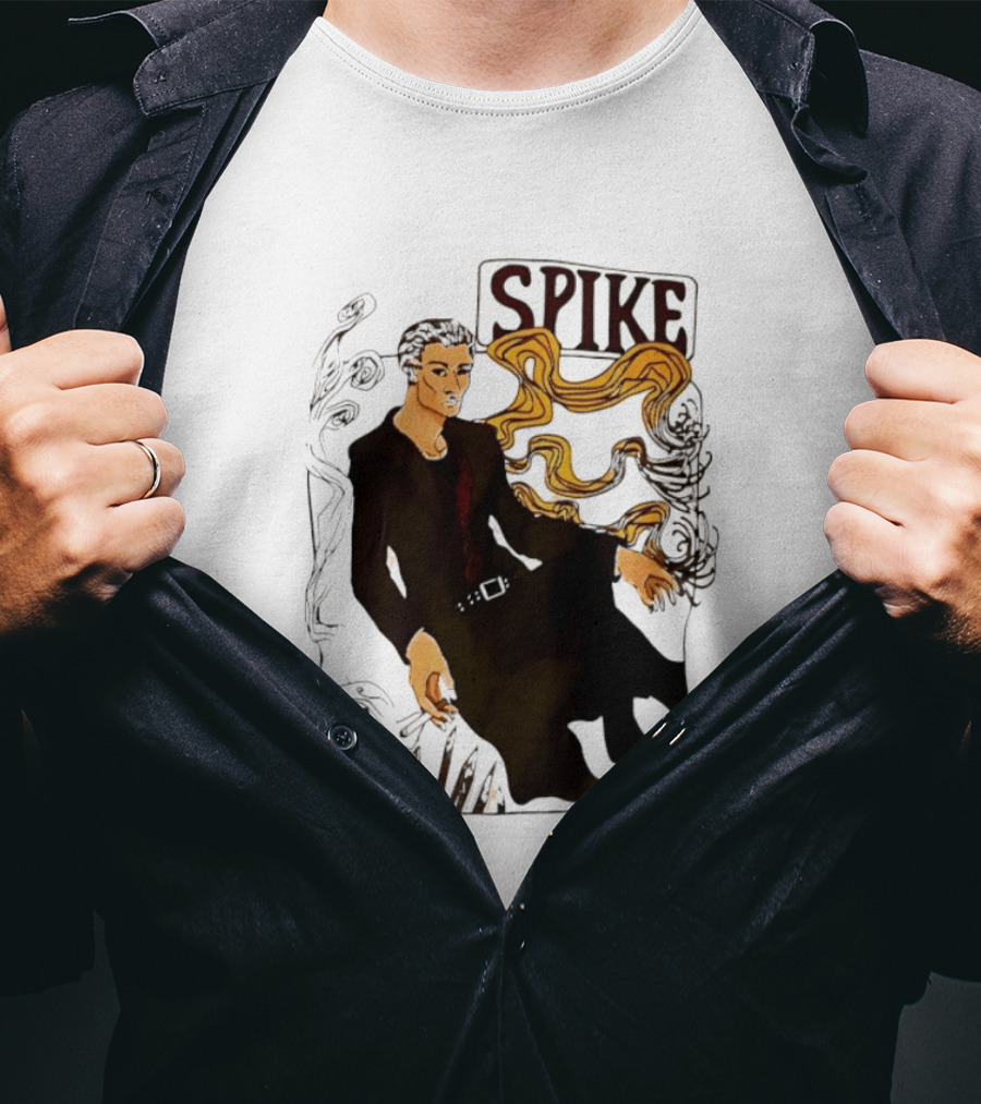Spike Buffy The Vampire Slayer Illustrated Design With Abstract Vines And Accents T-Shirt