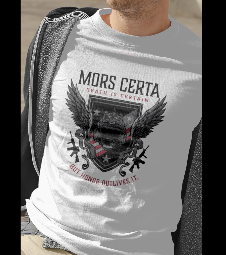 Mors Certa Death Is Certain But Honor Outlives It Winged Helmet Warrior's Legacy T-Shirt