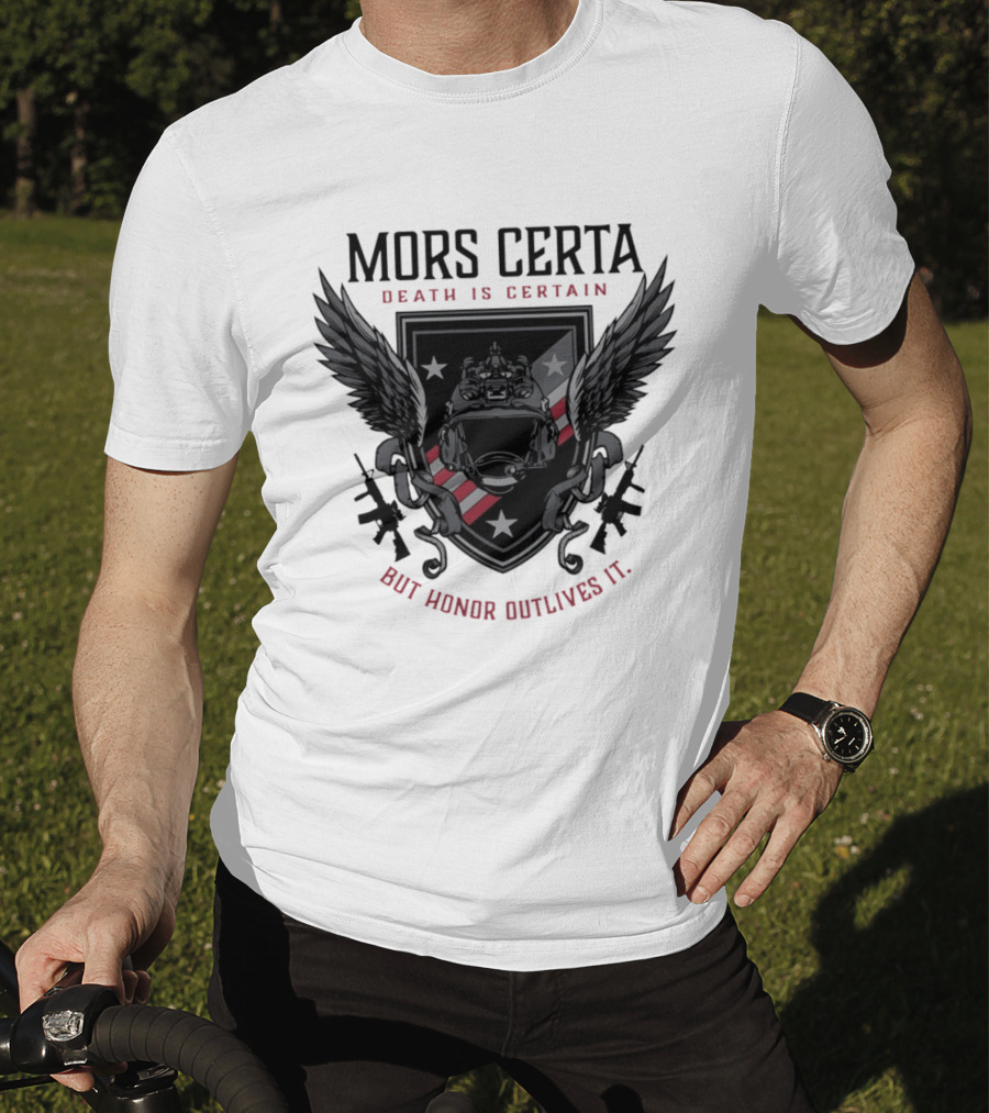 Mors Certa Death Is Certain But Honor Outlives It Winged Helmet Warrior's Legacy T-Shirt