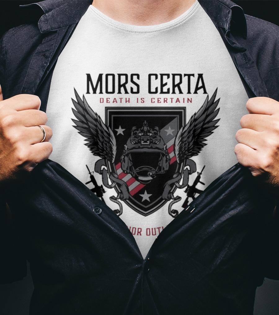 Mors Certa Death Is Certain But Honor Outlives It Winged Helmet Warrior's Legacy T-Shirt