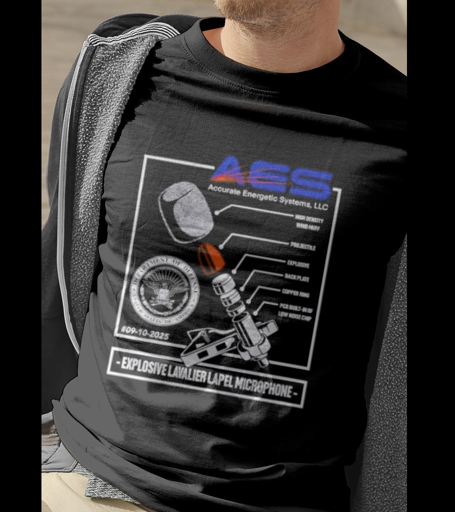 AEC Accurate Energetic Systems LLC Explosive Lavalier Lapel Microphone Components Technical Diagram T-Shirt