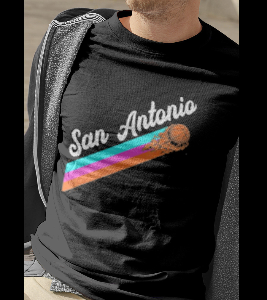 San Antonio Retro Basketball Multicolor Stripes T-Shirt