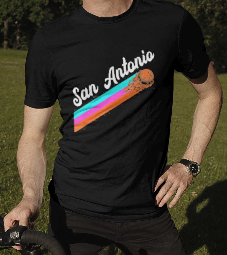 San Antonio Retro Basketball Multicolor Stripes T-Shirt