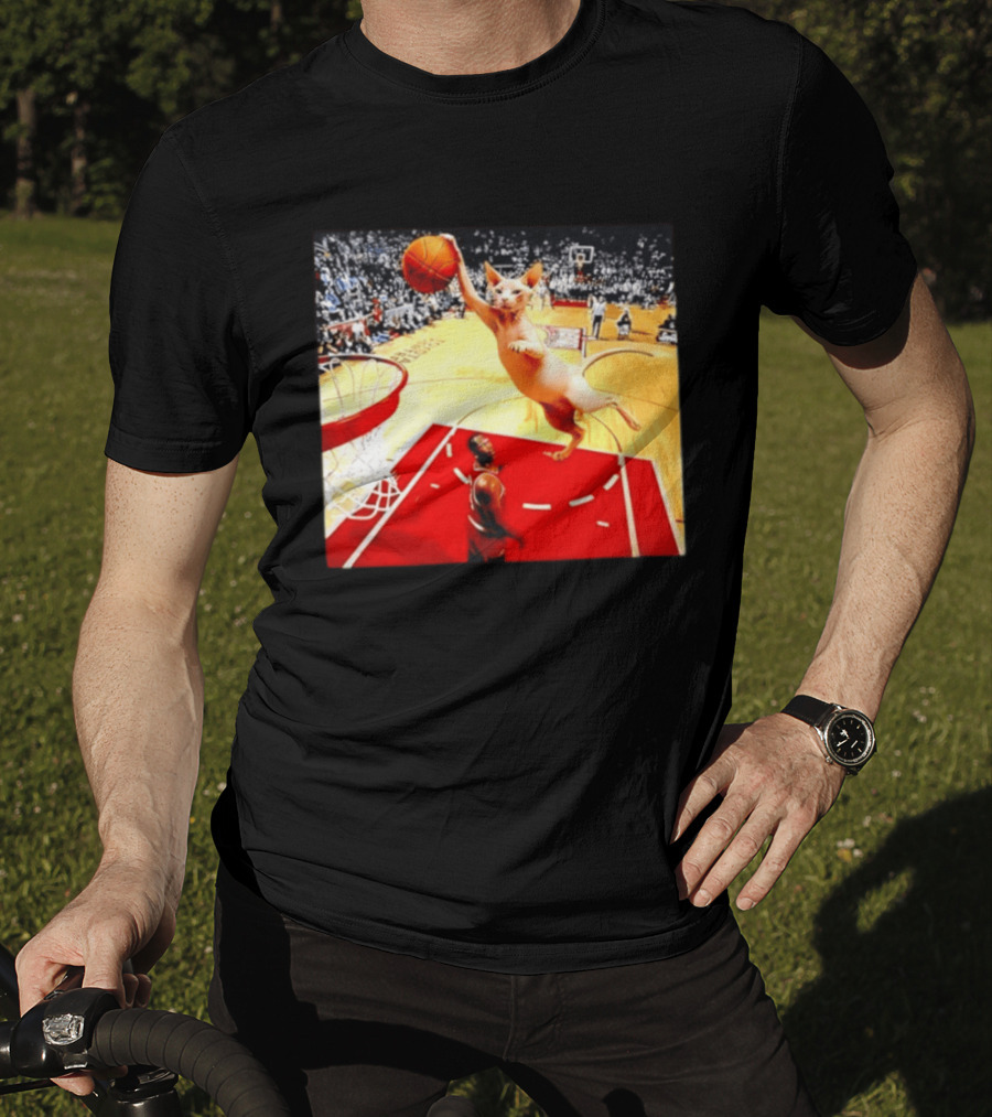 Sphynx Cat Slam Dunk Basketball Scene With Crowd T-Shirt