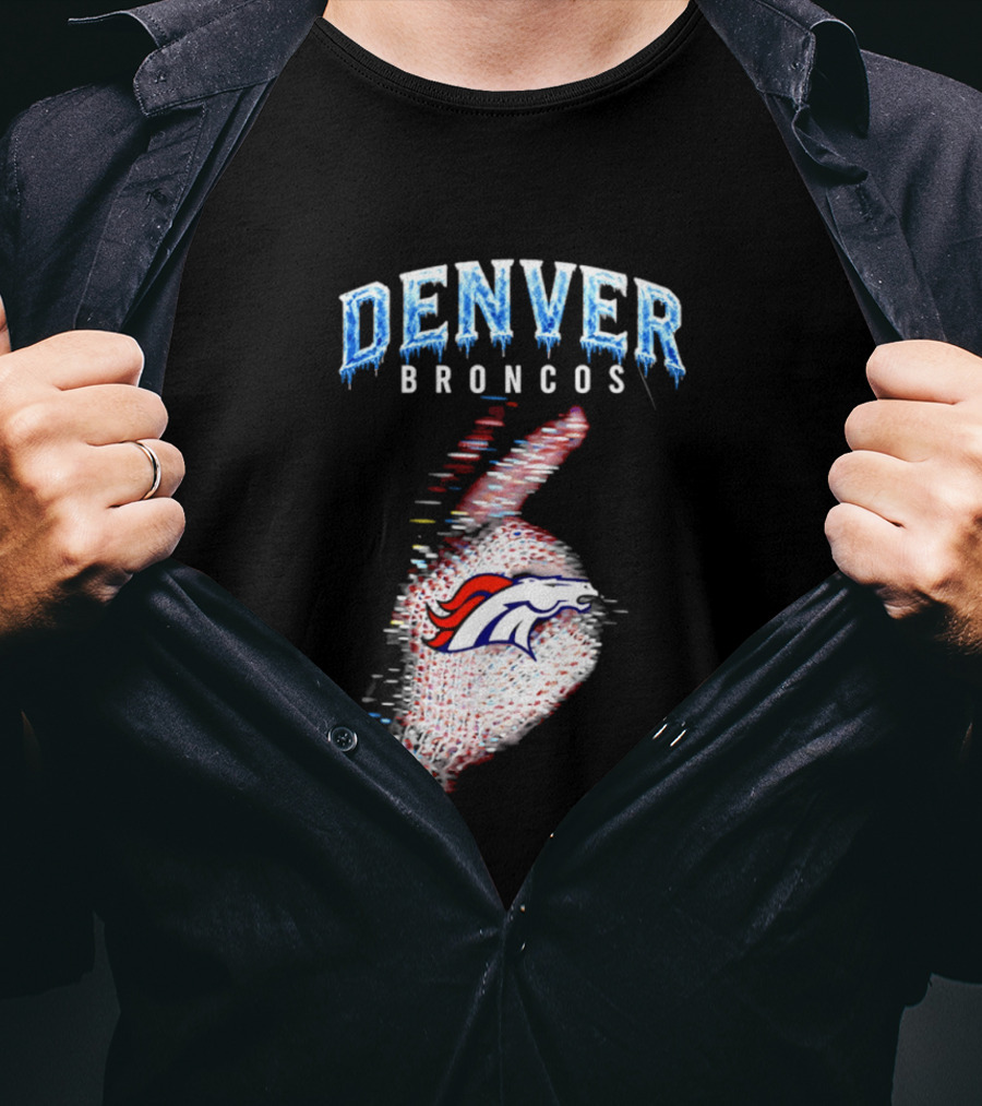 Denver Broncos Iceman 2026 Logo Glitched Hand Signal T-Shirt