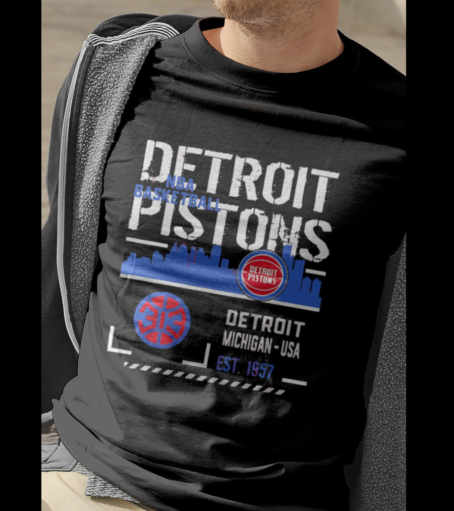 Detroit Pistons NBA Basketball Michigan USA Skyline Est. 1957 T-Shirt