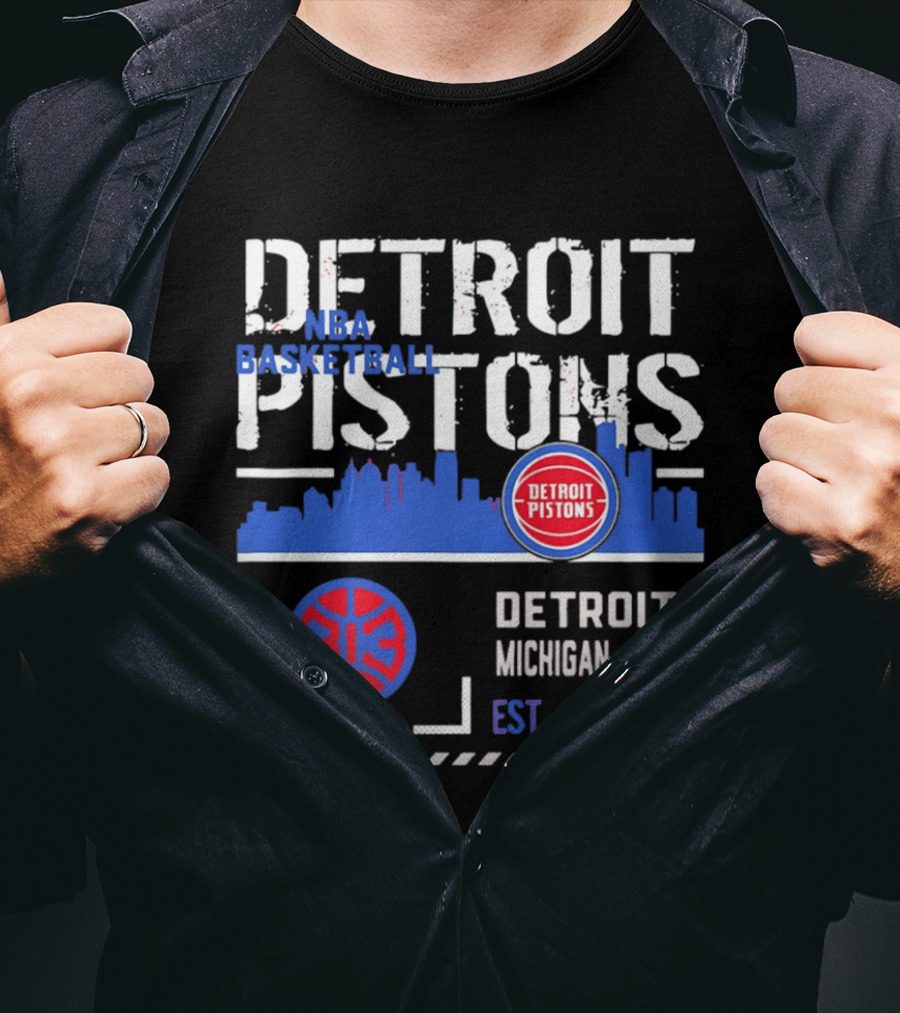 Detroit Pistons NBA Basketball Michigan USA Skyline Est. 1957 T-Shirt