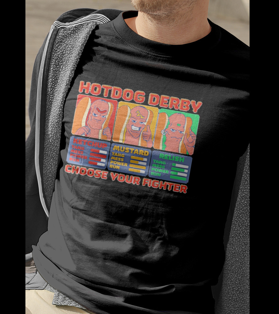 Hot Dog Derby Ketchup Mustard Relish Choose Your Fighter T-Shirt