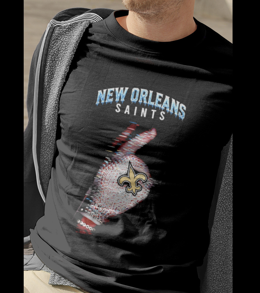 New Orleans Saints 2026 Iceman Glitch Effect Fleur De Lis T-Shirt