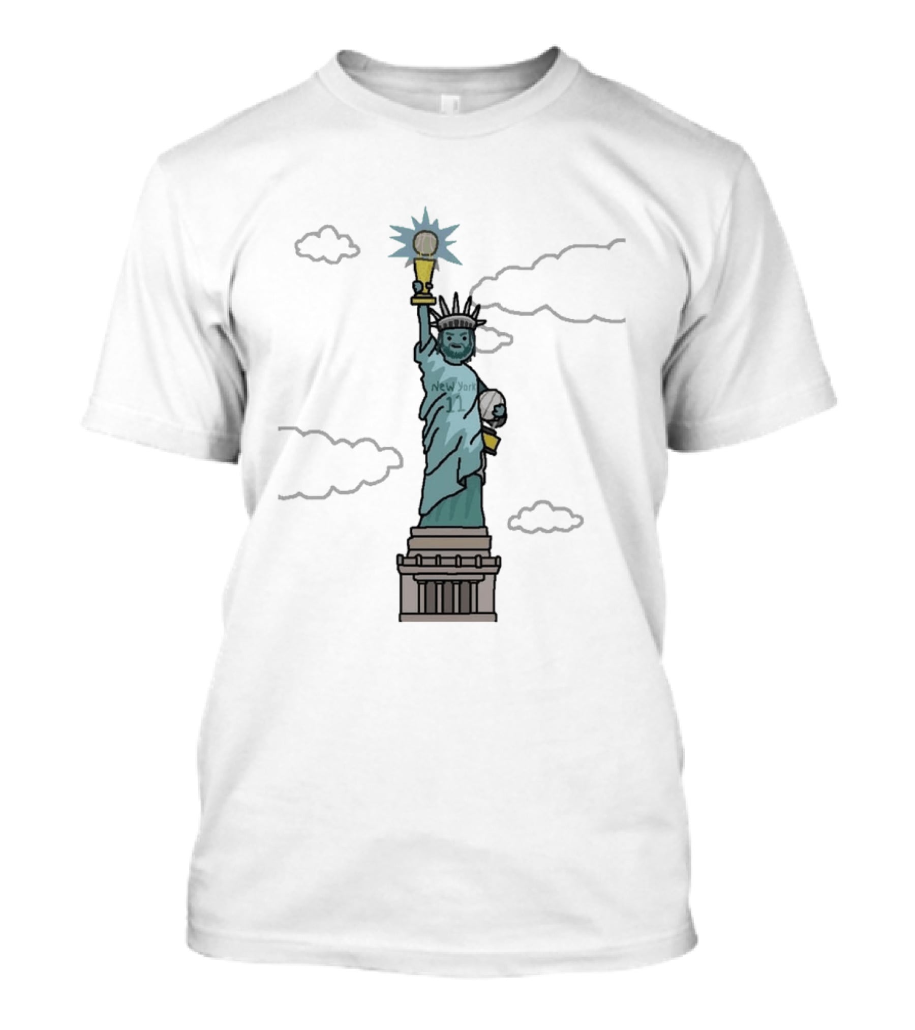 Jalen Brunson Liberty MVP New York 11 Statue Holding Basketball Trophy T-Shirt