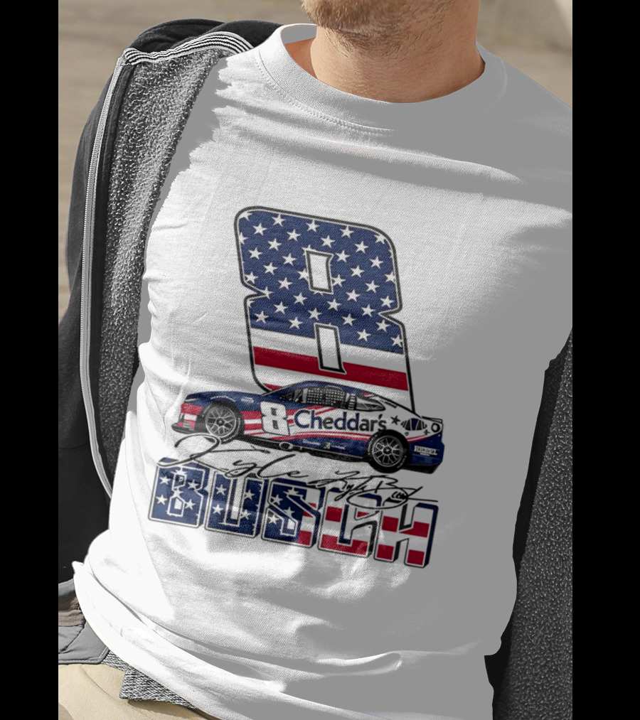 Kyle Busch Racing 8 American Flag Cheddar's Car Stars Stripes T-Shirt