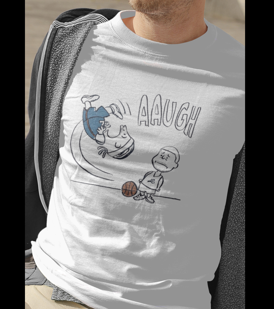Los Angeles Lakers LeBron James And Peanuts Cartoon Basketball Scene Aaugh T-Shirt