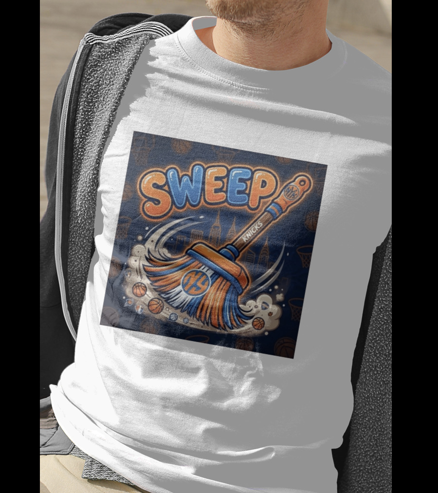 New York Knicks Sweep East Champs Basketball Skyline Broom T-Shirt