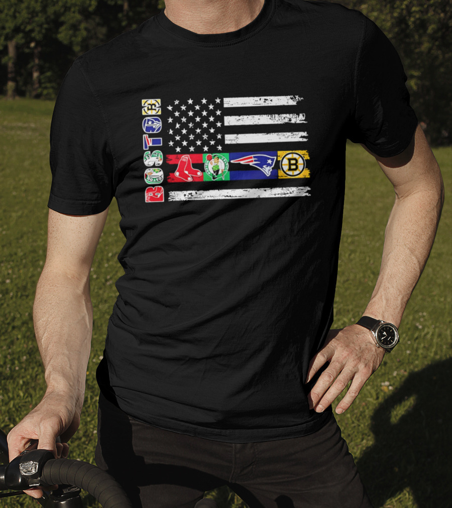 Boston Red Sox Celtics Patriots Bruins Flag Sports T-Shirt