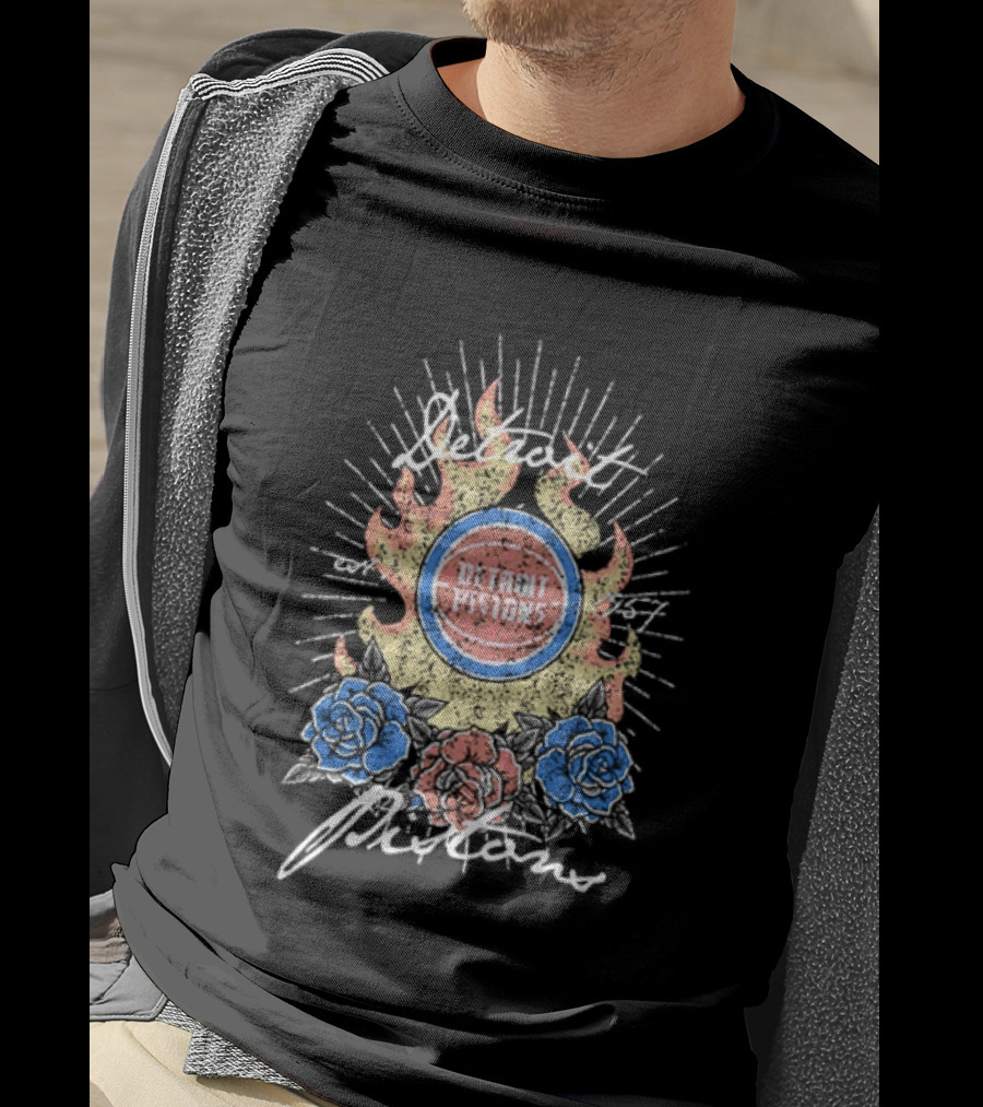 Detroit Pistons Fire Roses Basketball Est 1957 T-Shirt