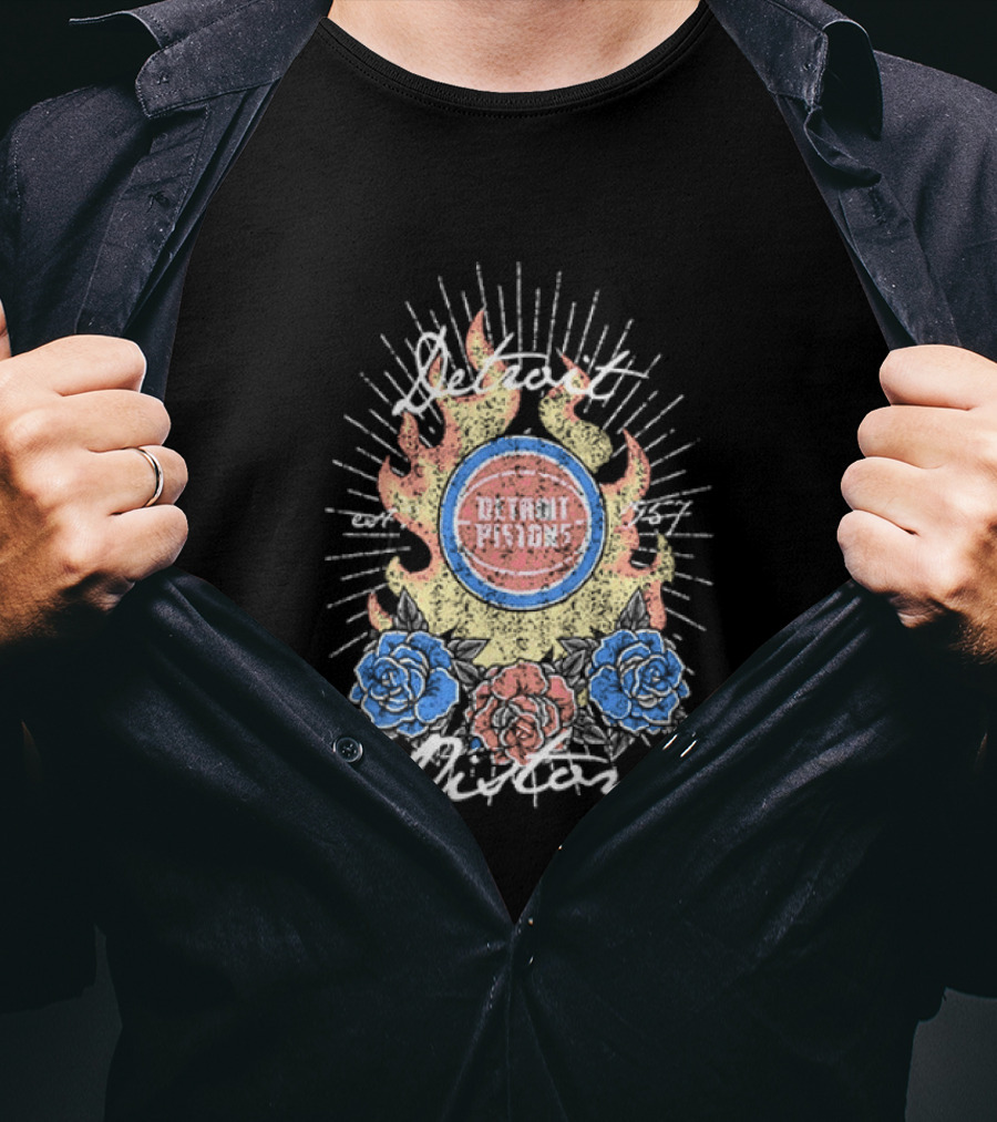 Detroit Pistons Fire Roses Basketball Est 1957 T-Shirt