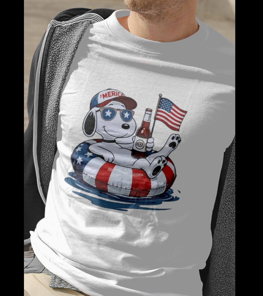Snoopy Patriotic American Flag Beer Floaty Relaxing T-Shirt
