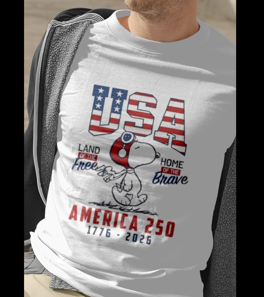 USA Snoopy Land Free Home Brave America 250 1776 2026 T-Shirt