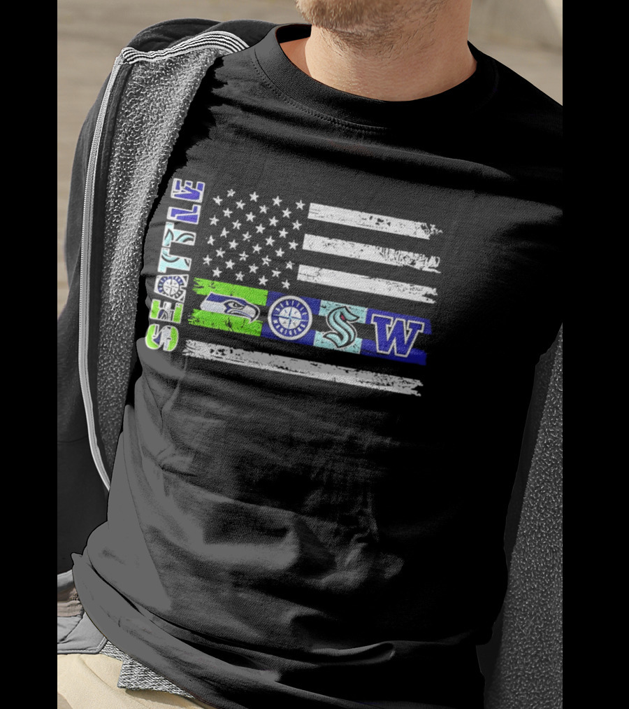 Seattle Seahawks Mariners Kraken Washington Flag T-Shirt