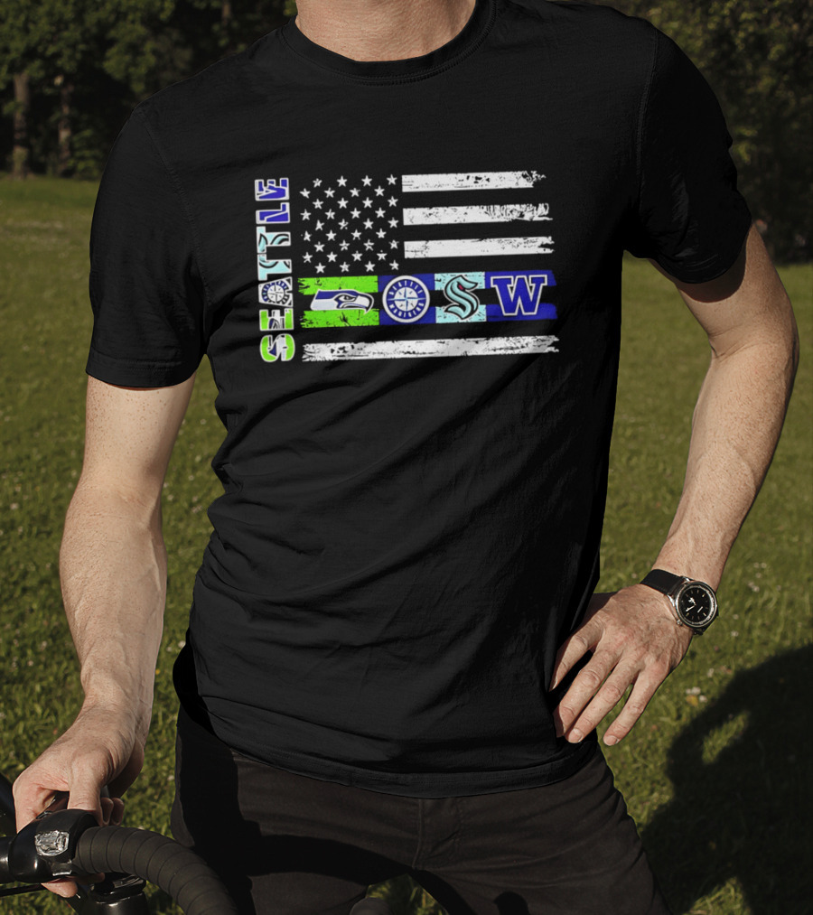 Seattle Seahawks Mariners Kraken Washington Flag T-Shirt