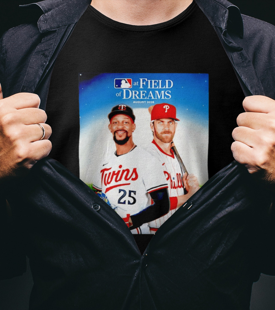 Twins Buxton Vs Phillies Harper MLB At Field Of Dreams August 2026 T-Shirt