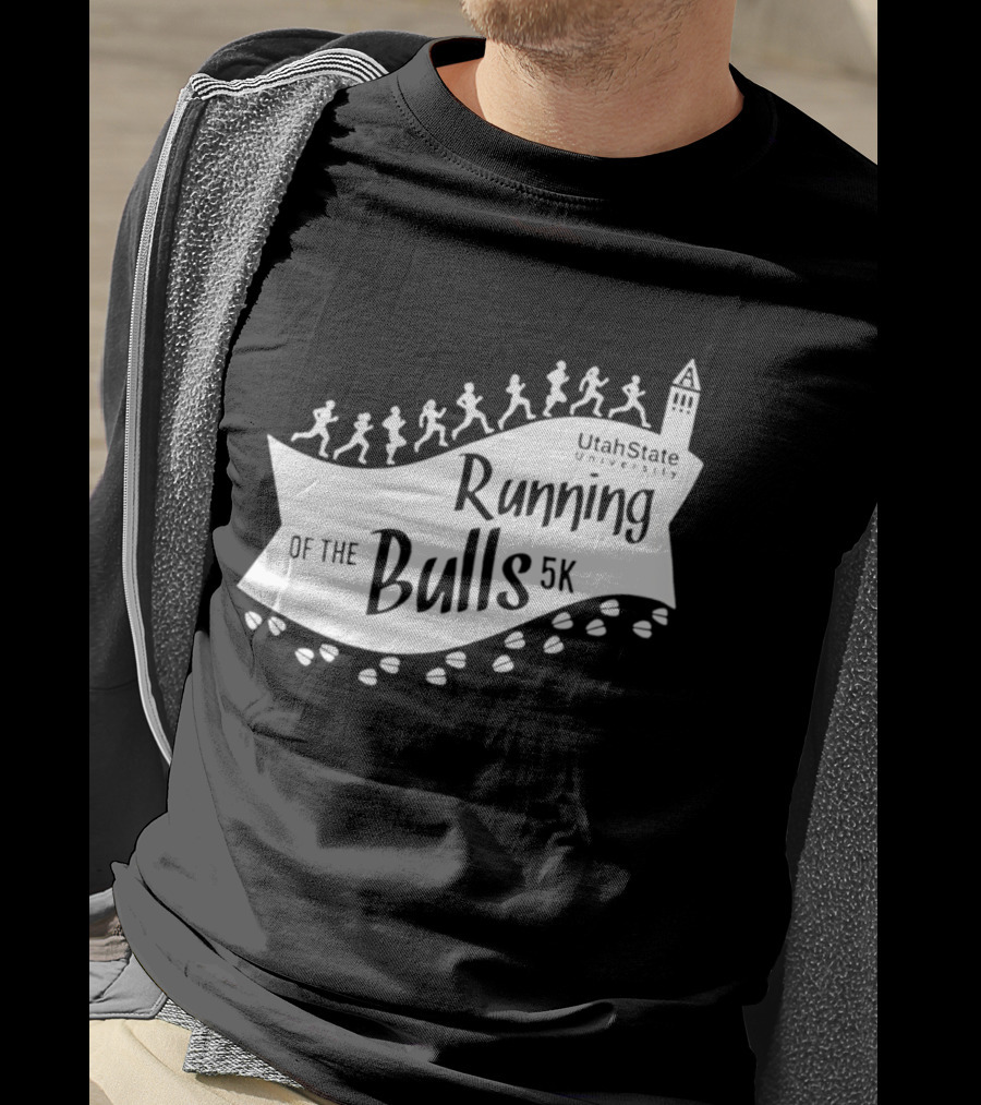Utah State Running Of The Bulls 5K Event With Runners And Tower T-Shirt