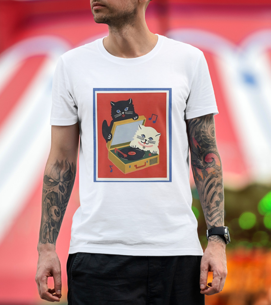 Alley Cats With Record Player And Musical Notes T-Shirt