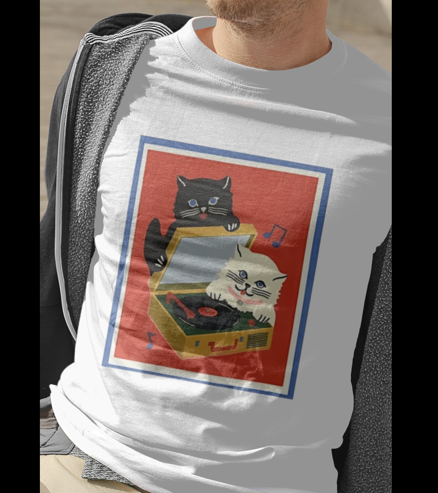 Alley Cats With Record Player And Musical Notes T-Shirt