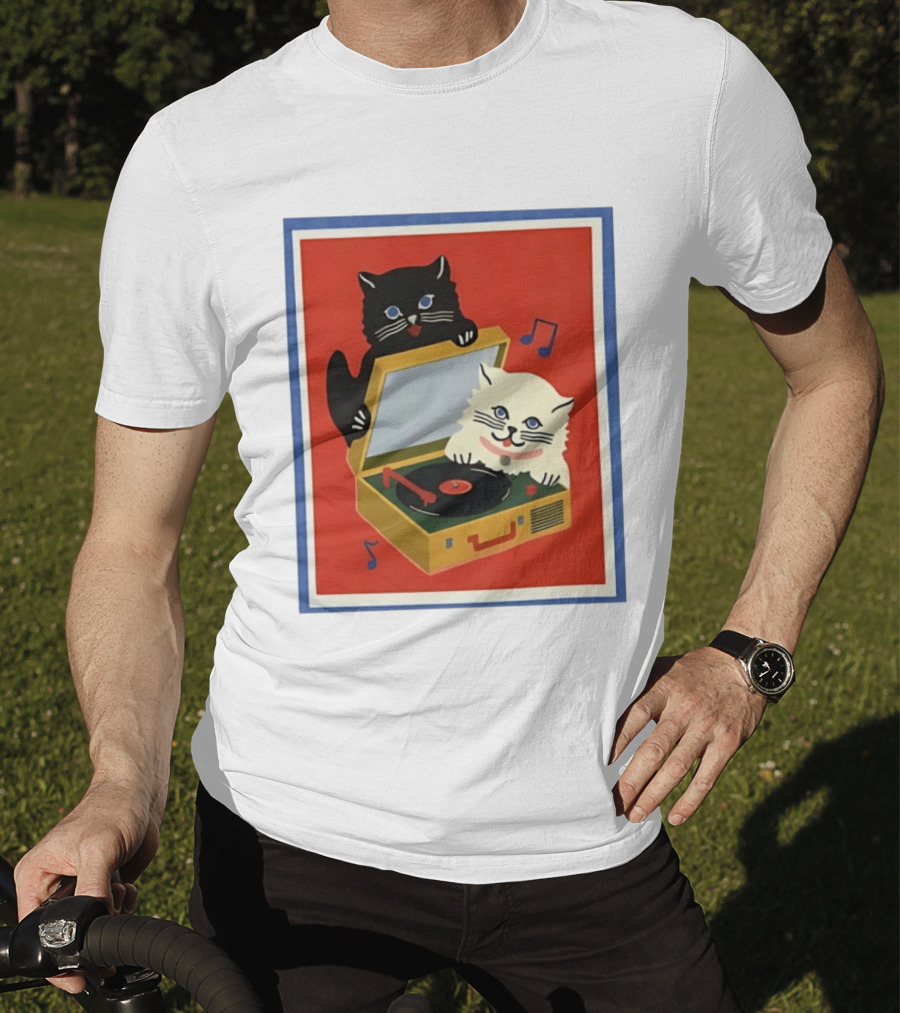 Alley Cats With Record Player And Musical Notes T-Shirt