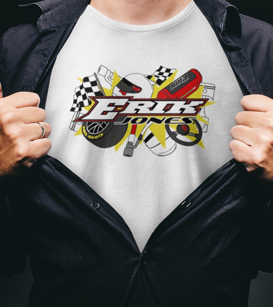 Erik Jones NASCAR Goodyear Racing EROK Motorsports Flags Tire Helmet Steering Wheel T-Shirt