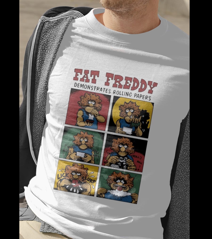 Fabulous Furry Freak Brothers Fat Freddy Rolling Papers Guide Comic Panels T-Shirt