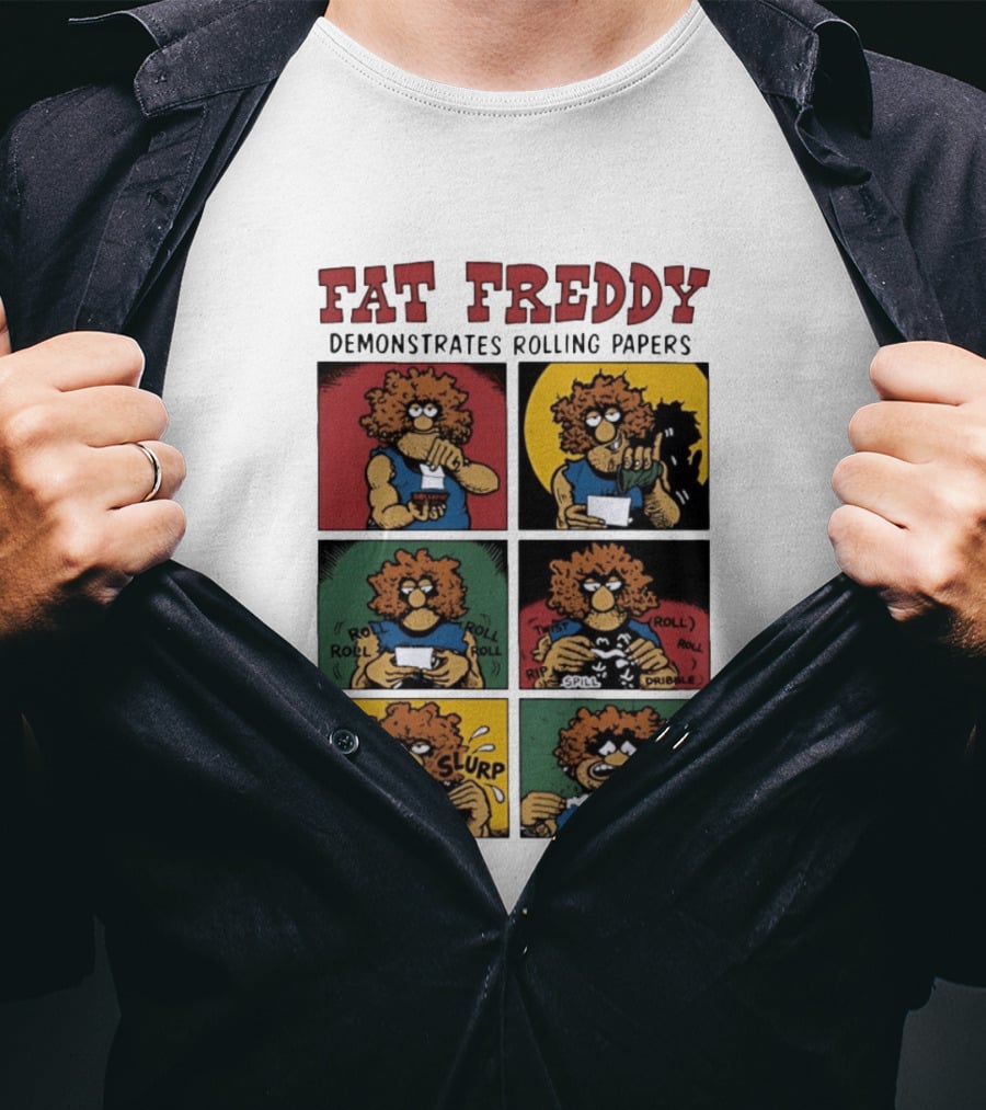 Fabulous Furry Freak Brothers Fat Freddy Rolling Papers Guide Comic Panels T-Shirt
