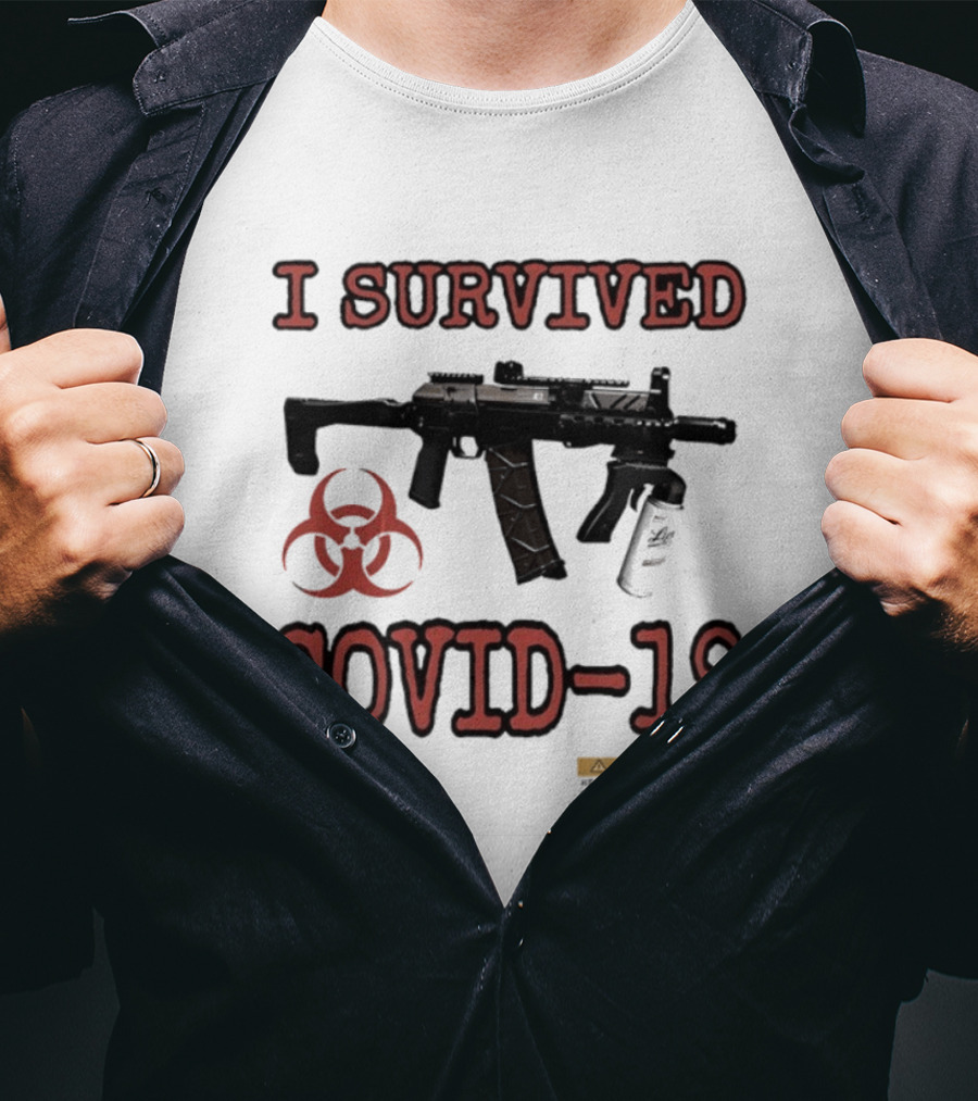 Nickatnite I Survived Covid 19 Biohazard Gun Warning T-Shirt